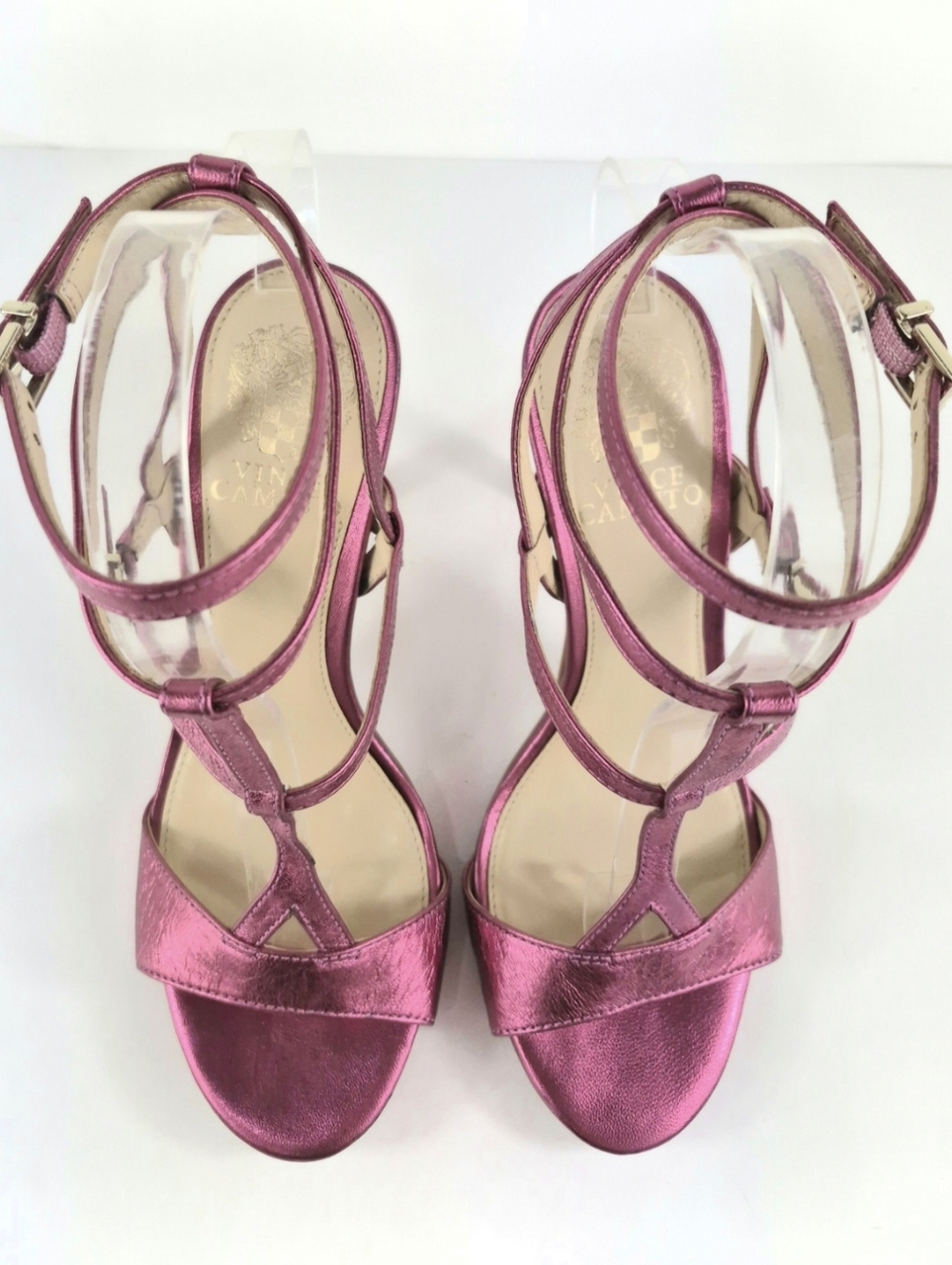 Sz 7 Vince Camuto Metallic Hot Pink Strappy Stilleto Sandals - Picture 3 of 11